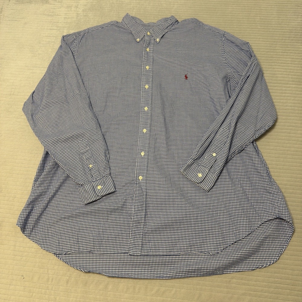 Polo Ralph Lauren Shirt Mens 4XLT Blue Button Down Long Sleeve Check Pony